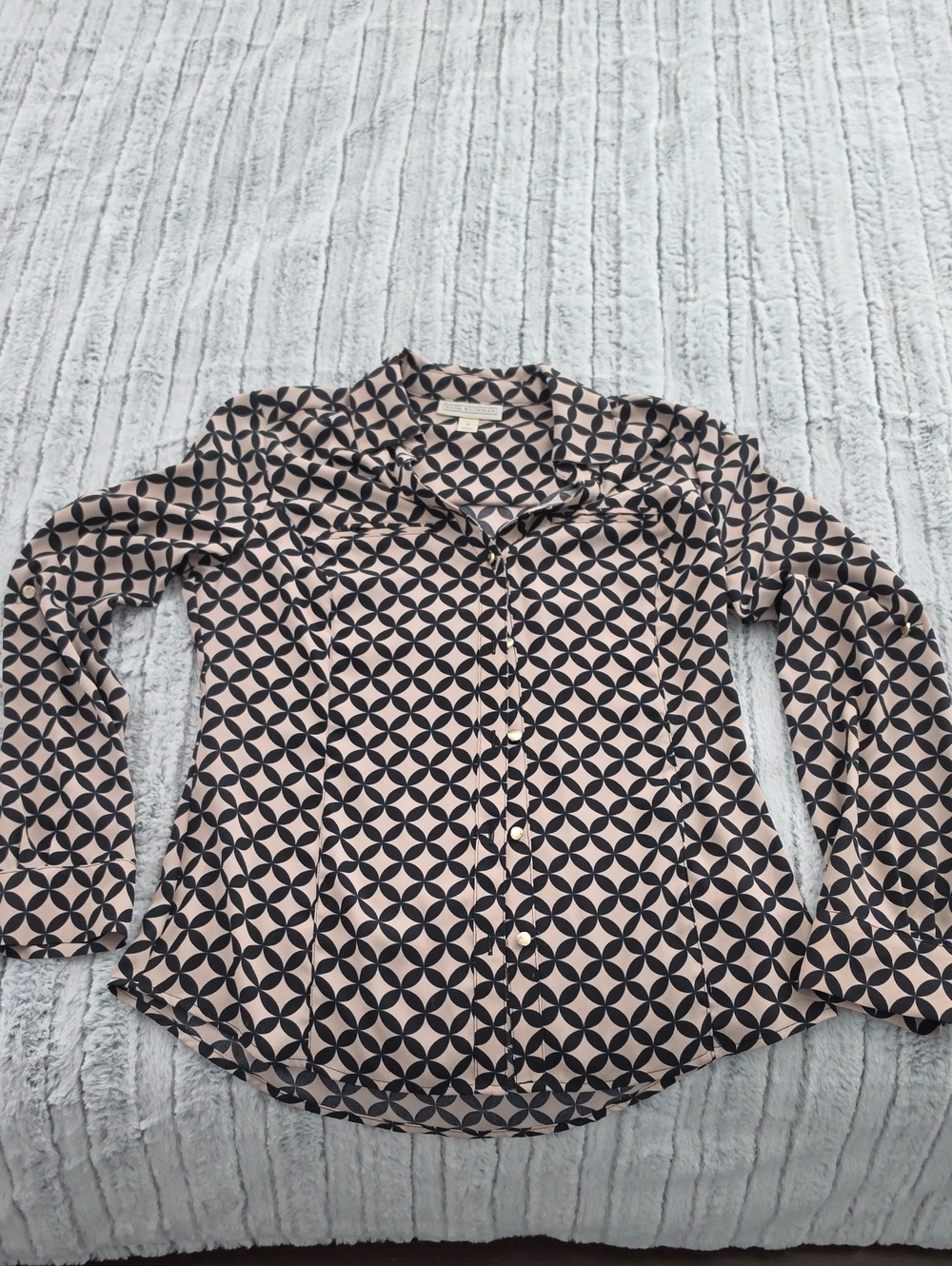 Dana Buchman Pink and Black Geometric Button-Down Blouse
